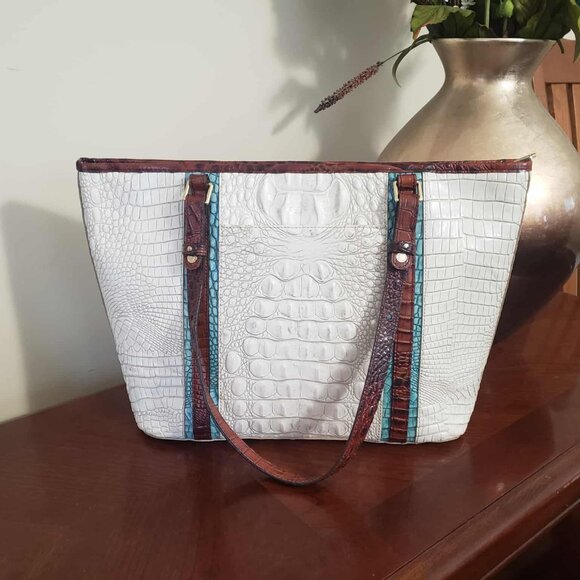 Brahmin Melbourne Ivory Pecan Medium Asher Tote Handbag - EUC - Picture 2 of 6